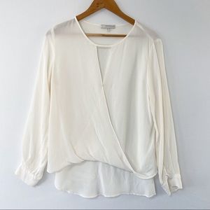 Lavender Brown Ivory Silk Long Sleeve Blouse M